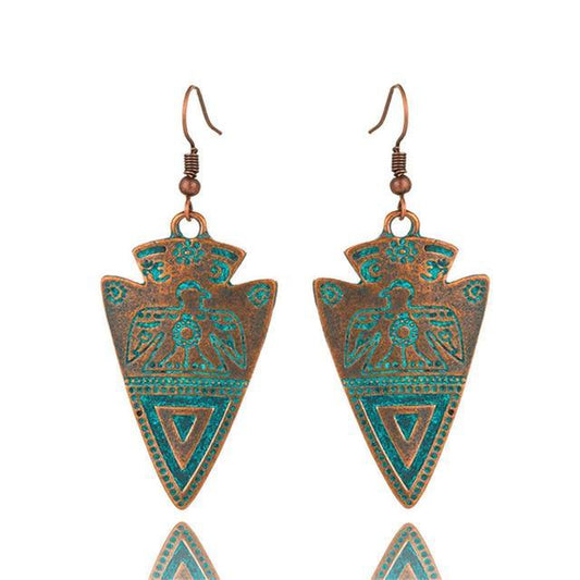 Triangle Totem Bohemian Statement Exaggerated antique Green metal Earrings