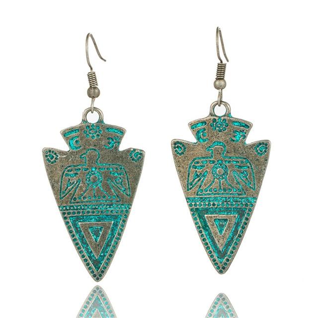 Bohemian Statement Exaggerated antique green metal water drop earrings for women