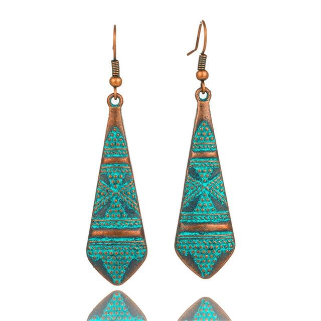 Bohemian Statement Exaggerated antique green metal water drop earrings for women