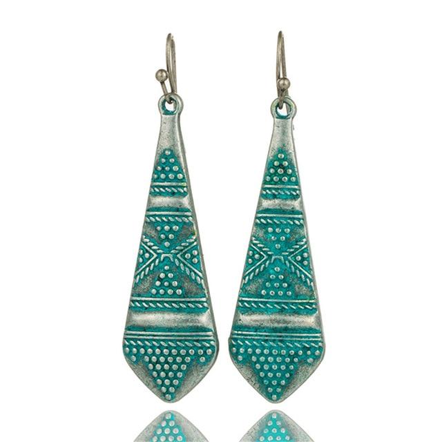 Bohemian Statement Exaggerated antique green metal water drop earrings for women