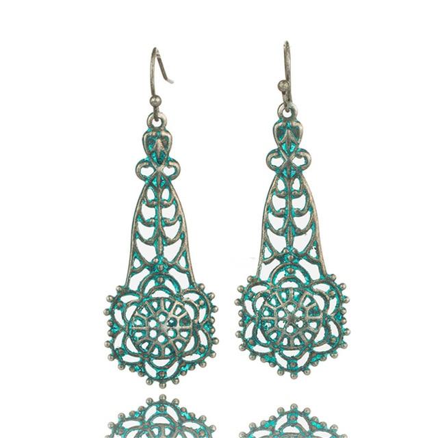 Bohemian Statement Exaggerated antique green metal water drop earrings for women