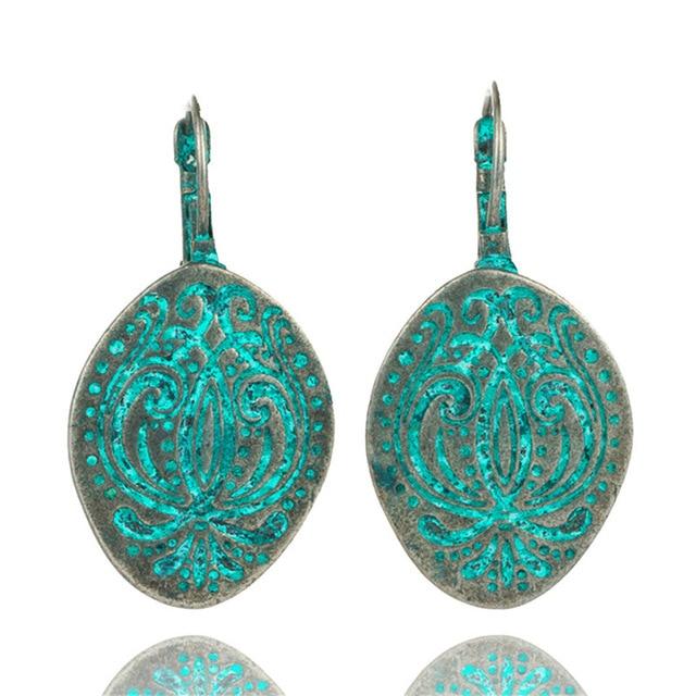 Bohemian Statement Exaggerated antique green metal water drop earrings for women