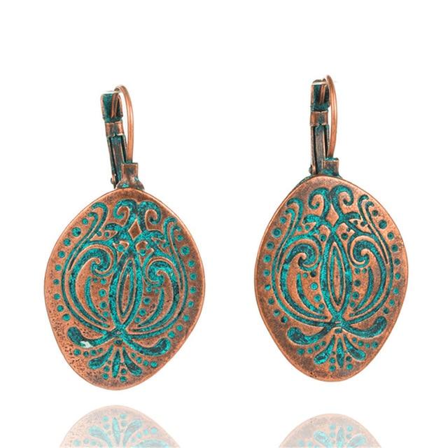 Bohemian Statement Exaggerated antique green metal water drop earrings for women