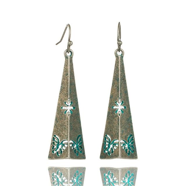 Bohemian Statement Exaggerated antique green metal water drop earrings for women