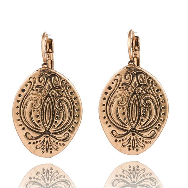 Bohemian Statement Exaggerated antique green metal water drop earrings for women