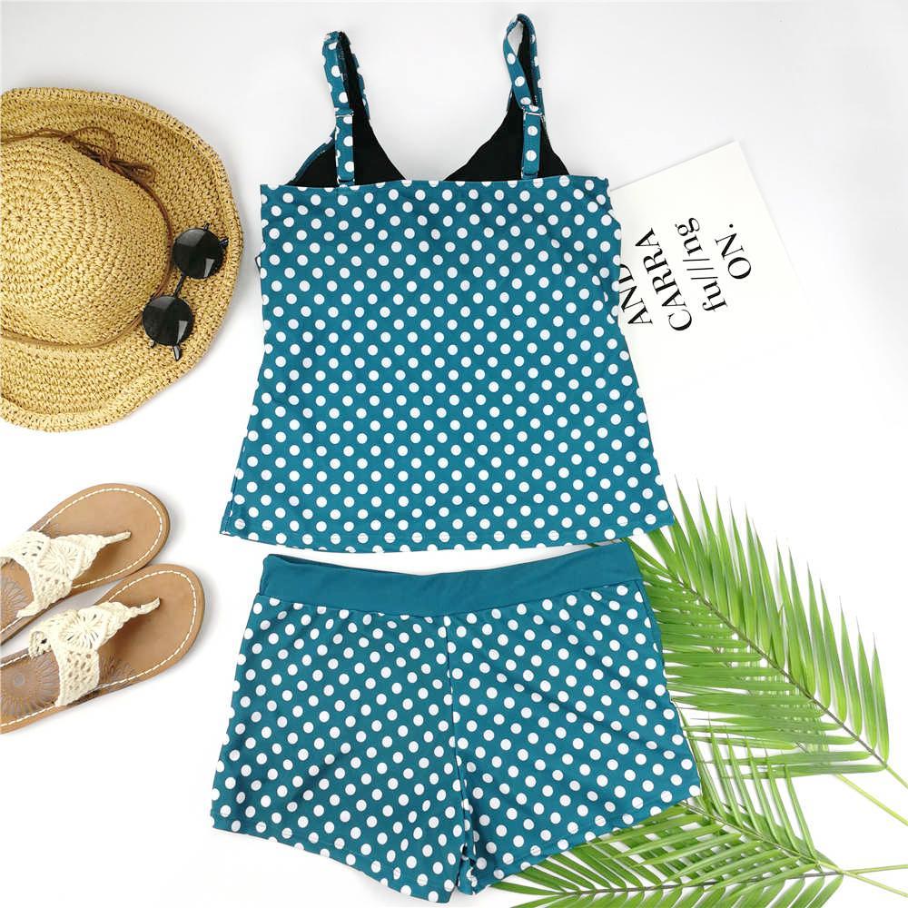 Dots Two Piece Swimsuit Polka Print Swimwear Shorts Tankini Push Up Swimsuit Plus Size Bathing Suit High Waist Beachwear