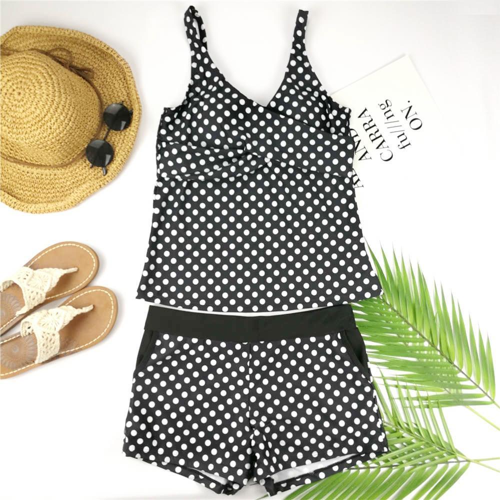 Dots Two Piece Swimsuit Polka Print Swimwear Shorts Tankini Push Up Swimsuit Plus Size Bathing Suit High Waist Beachwear