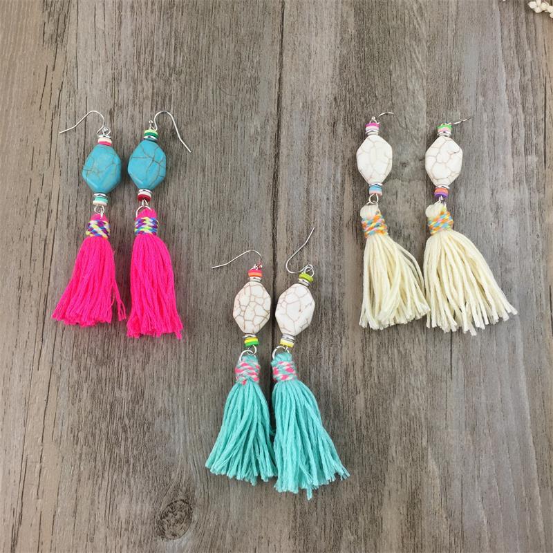 Handmade Stone Drop Dangle Tassel Earring