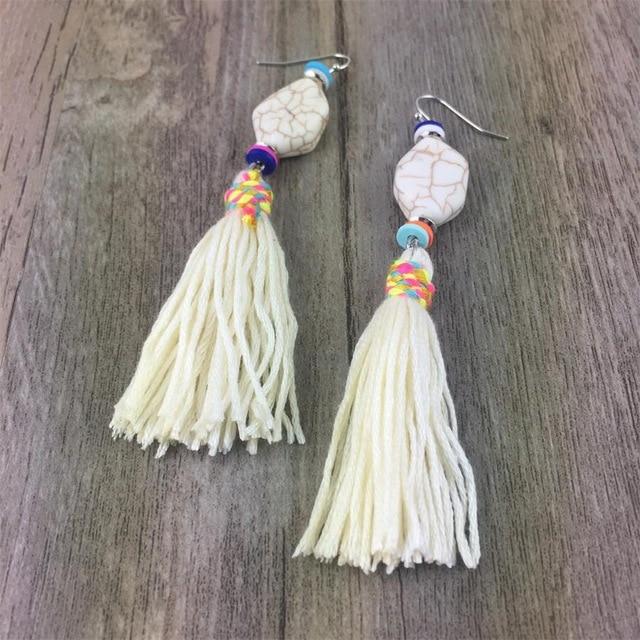 Handmade Stone Drop Dangle Tassel Earring