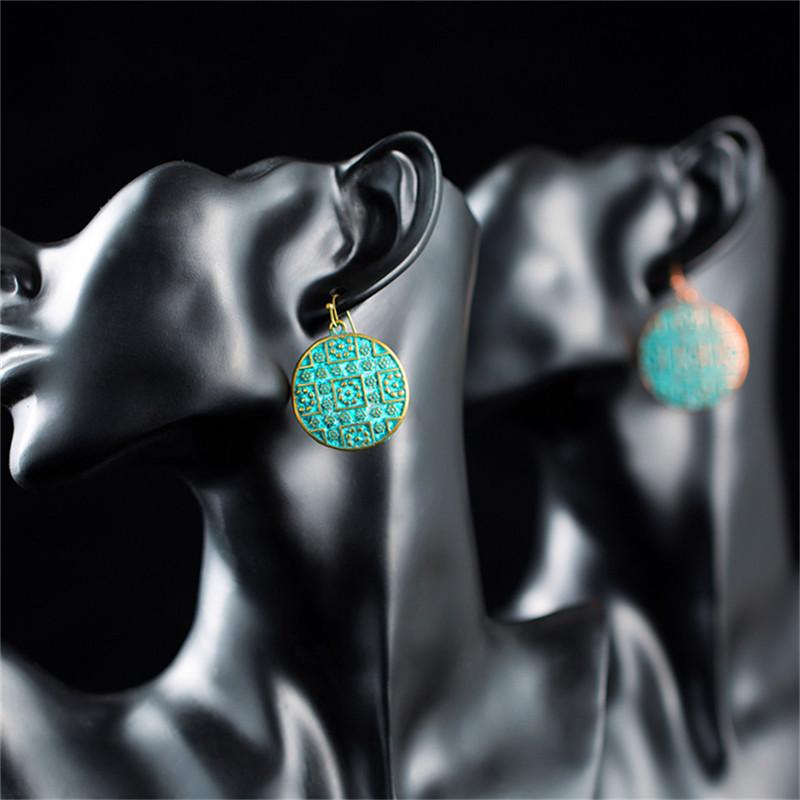 Bohemian Statement Exaggerated antique green metal water drop earrings for women