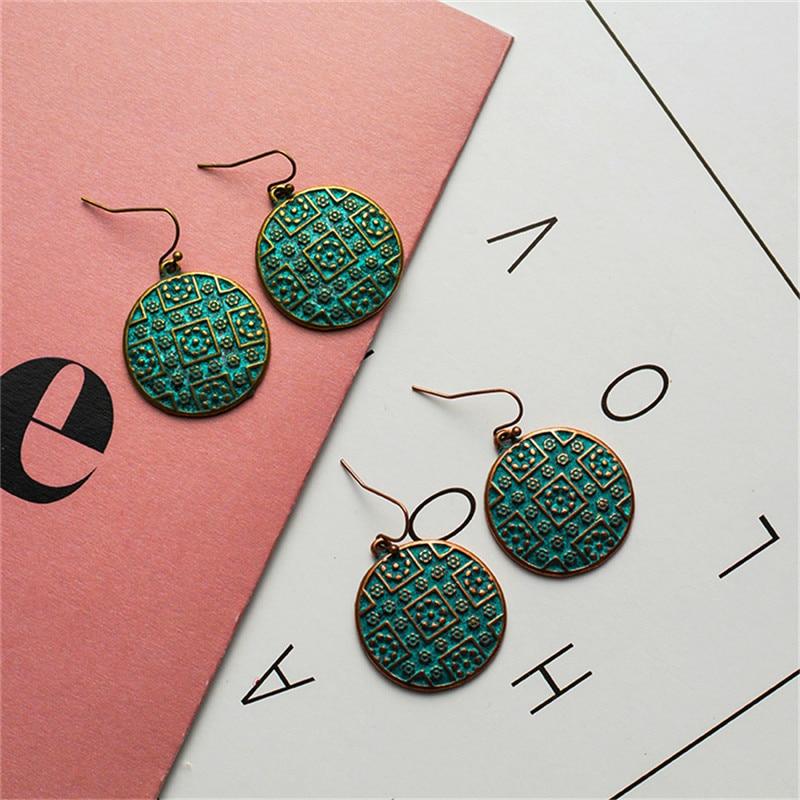 Bohemian Statement Exaggerated antique green metal water drop earrings for women