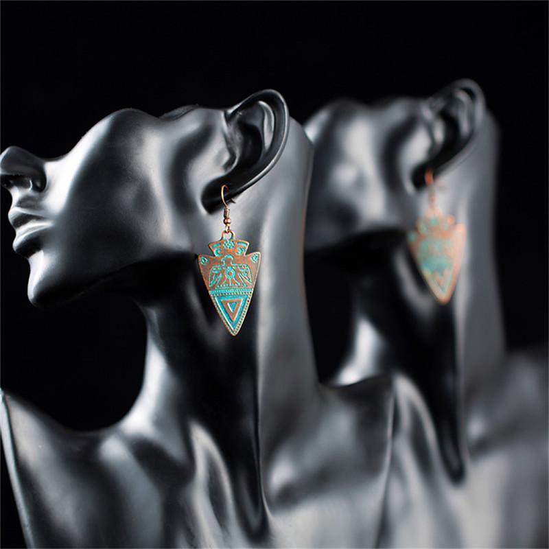 Bohemian Statement Exaggerated antique green metal water drop earrings for women