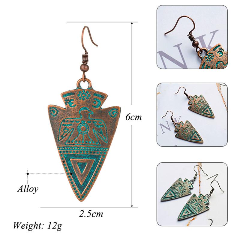 Bohemian Statement Exaggerated antique green metal water drop earrings for women