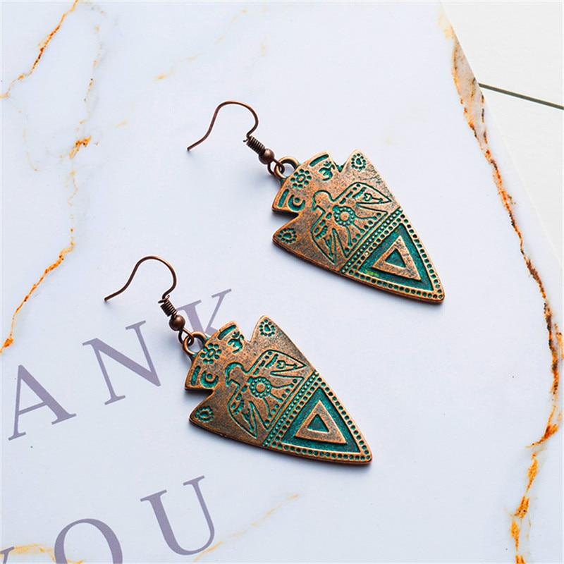 Bohemian Statement Exaggerated antique green metal water drop earrings for women