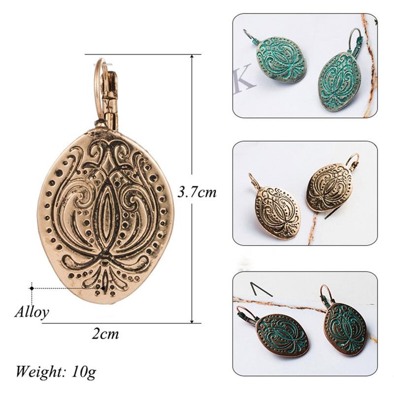 Bohemian Statement Exaggerated antique green metal water drop earrings for women