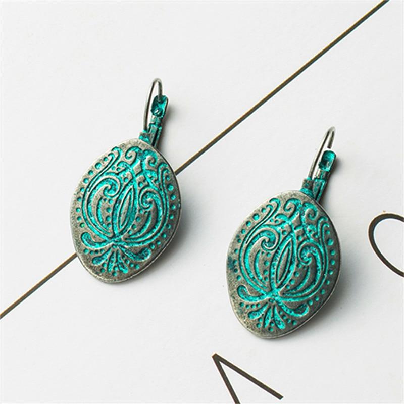 Bohemian Statement Exaggerated antique green metal water drop earrings for women