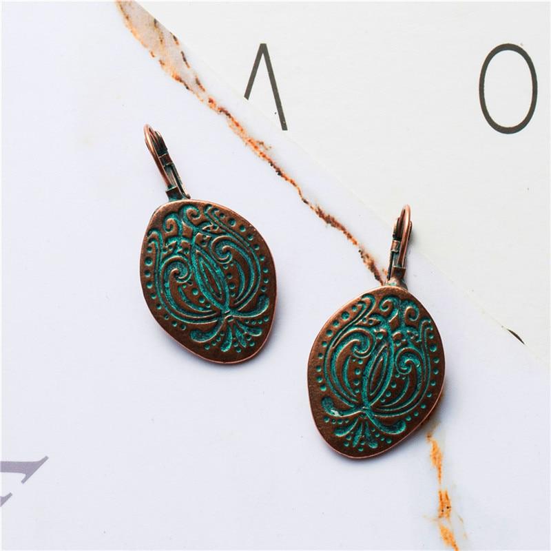 Bohemian Statement Exaggerated antique green metal water drop earrings for women