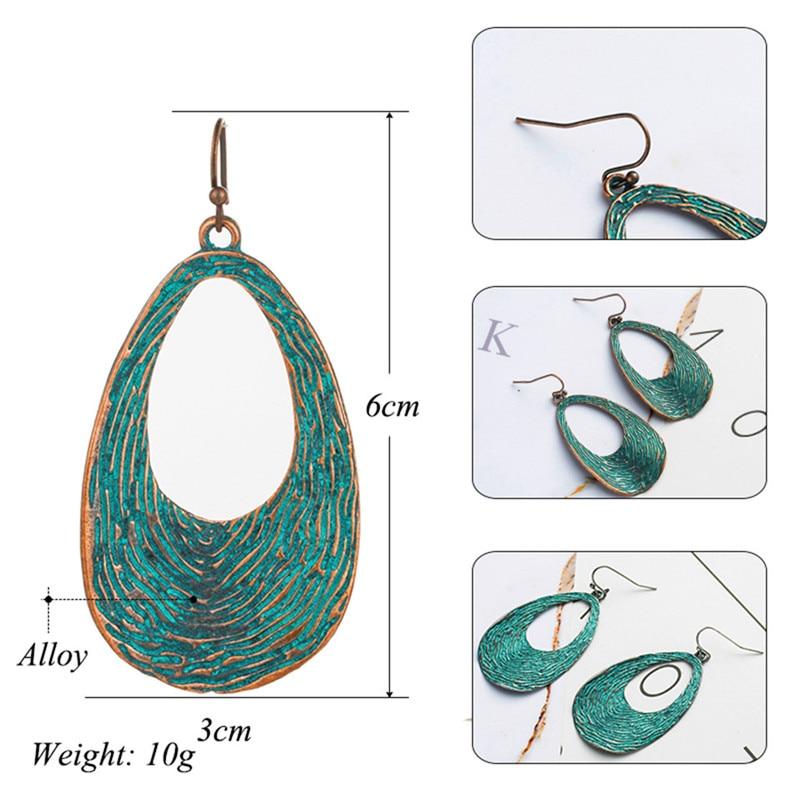 Bohemian Statement Exaggerated antique green metal water drop earrings for women