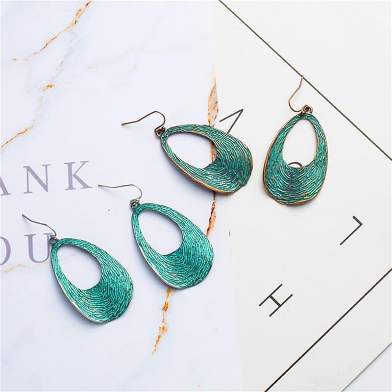 Bohemian Statement Exaggerated antique green metal water drop earrings for women