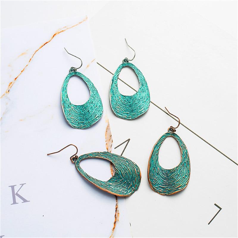 Bohemian Statement Exaggerated antique green metal water drop earrings for women