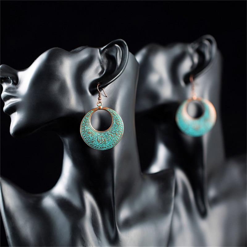 Bohemian Statement Exaggerated antique green metal water drop earrings for women