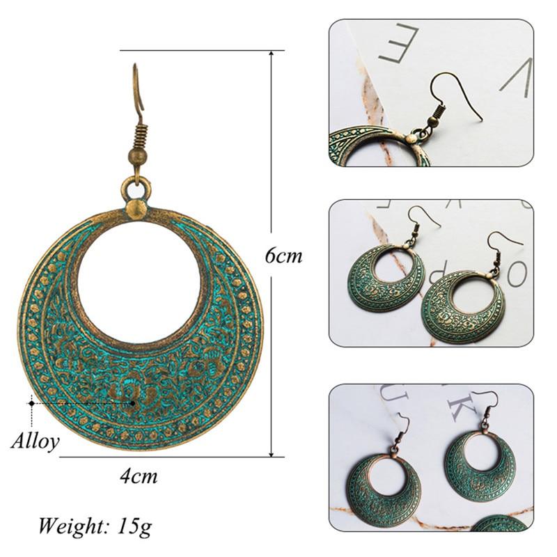 Bohemian Statement Exaggerated antique green metal water drop earrings for women