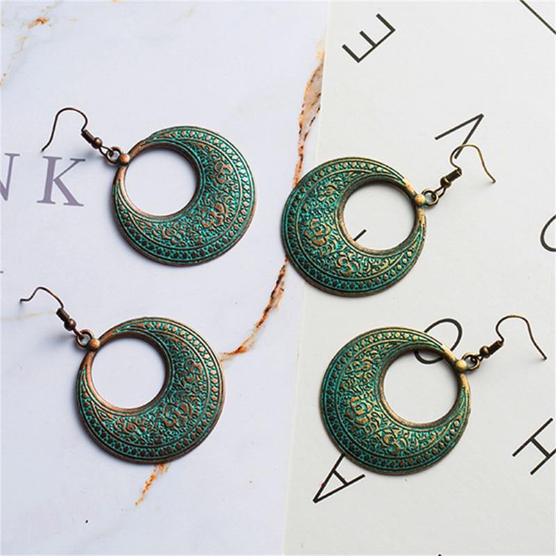 Bohemian Statement Exaggerated antique green metal water drop earrings for women