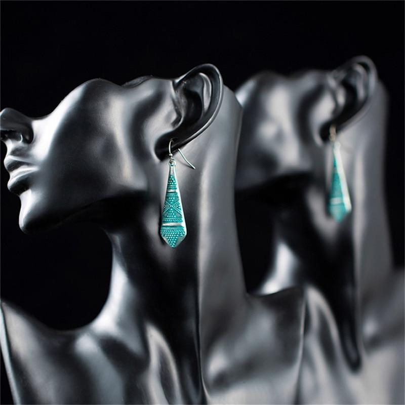 Bohemian Statement Exaggerated antique green metal water drop earrings for women