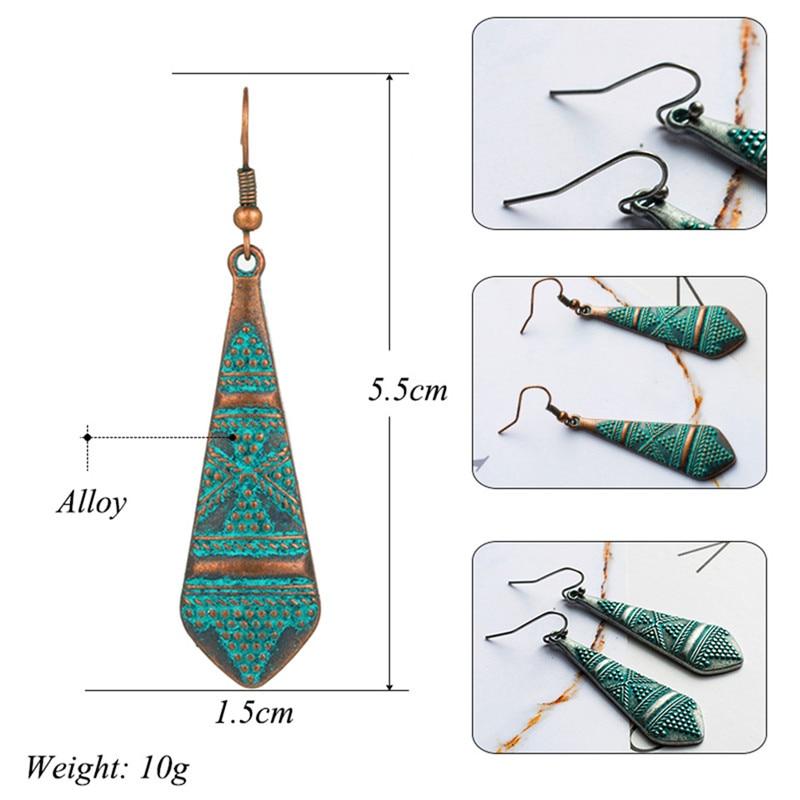 Bohemian Statement Exaggerated antique green metal water drop earrings for women