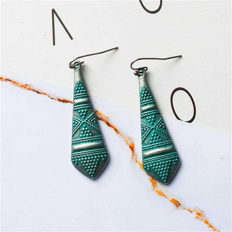 Bohemian Statement Exaggerated antique green metal water drop earrings for women