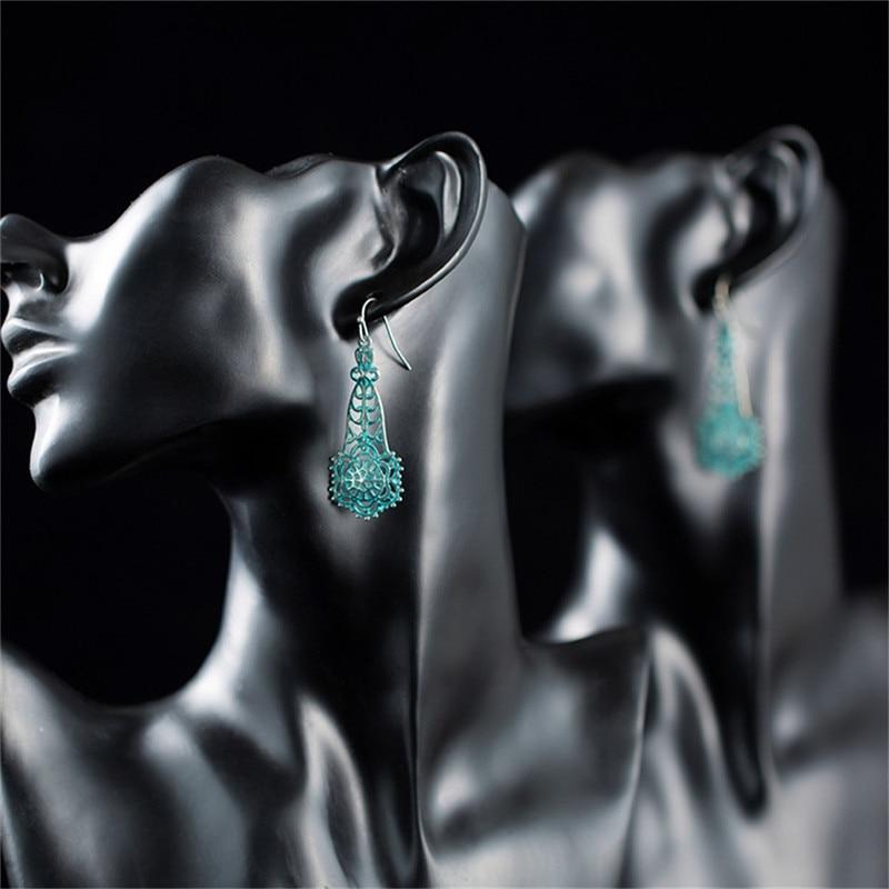 Bohemian Statement Exaggerated antique green metal water drop earrings for women