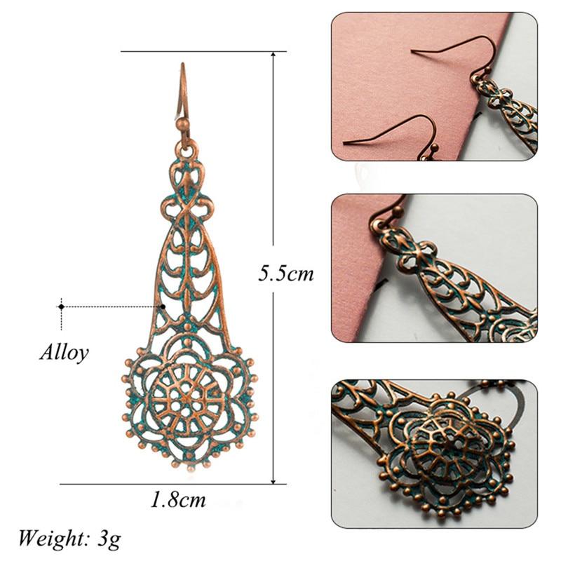 Bohemian Statement Exaggerated antique green metal water drop earrings for women