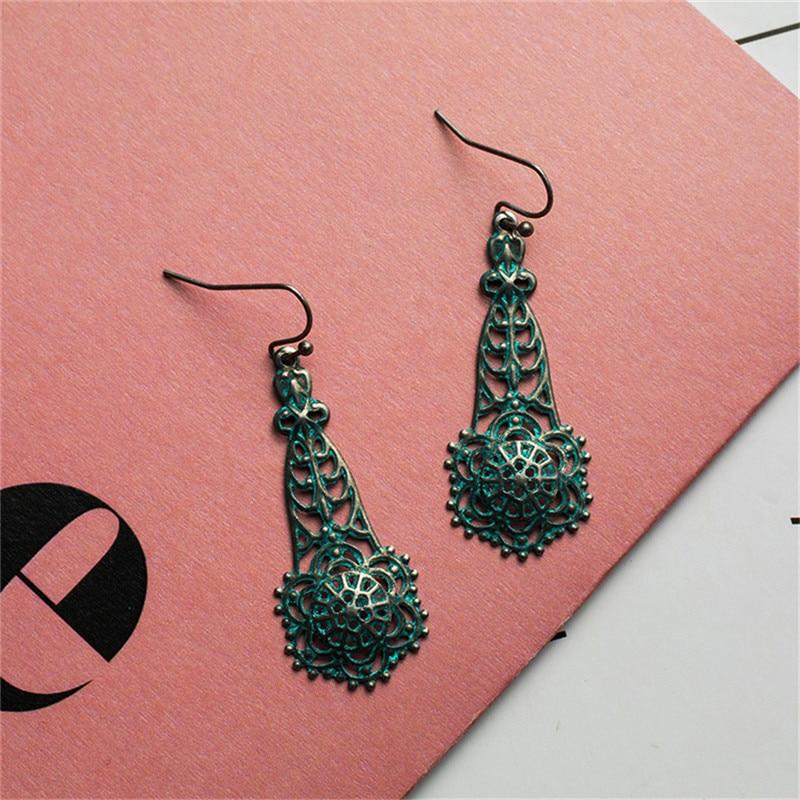 Bohemian Statement Exaggerated antique green metal water drop earrings for women