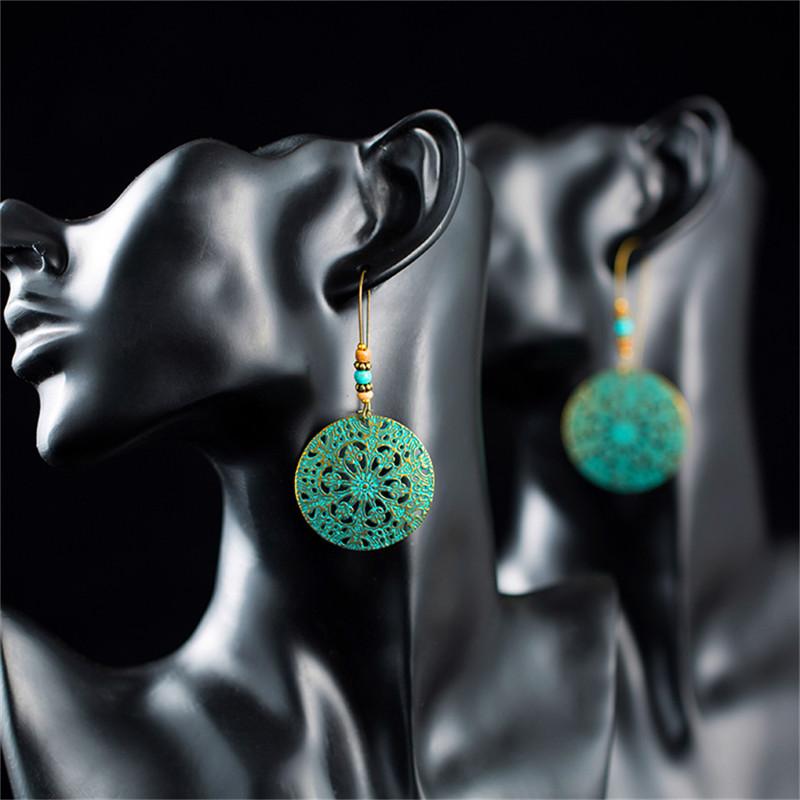 Bohemian Statement Exaggerated antique green metal water drop earrings for women