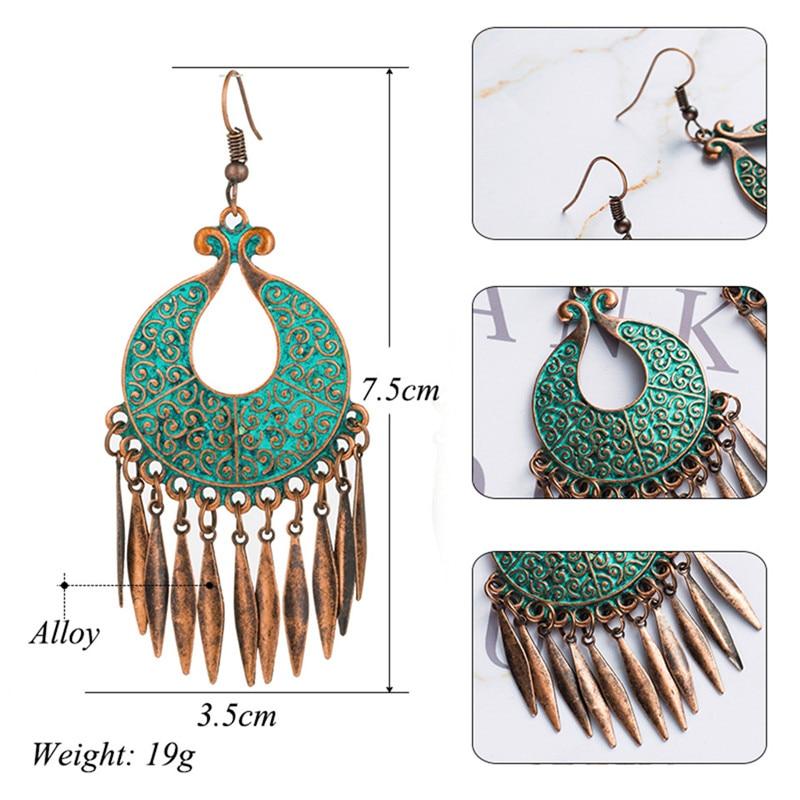 Bohemian Statement Exaggerated antique green metal water drop earrings for women