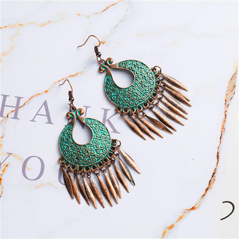 Bohemian Statement Exaggerated antique green metal water drop earrings for women