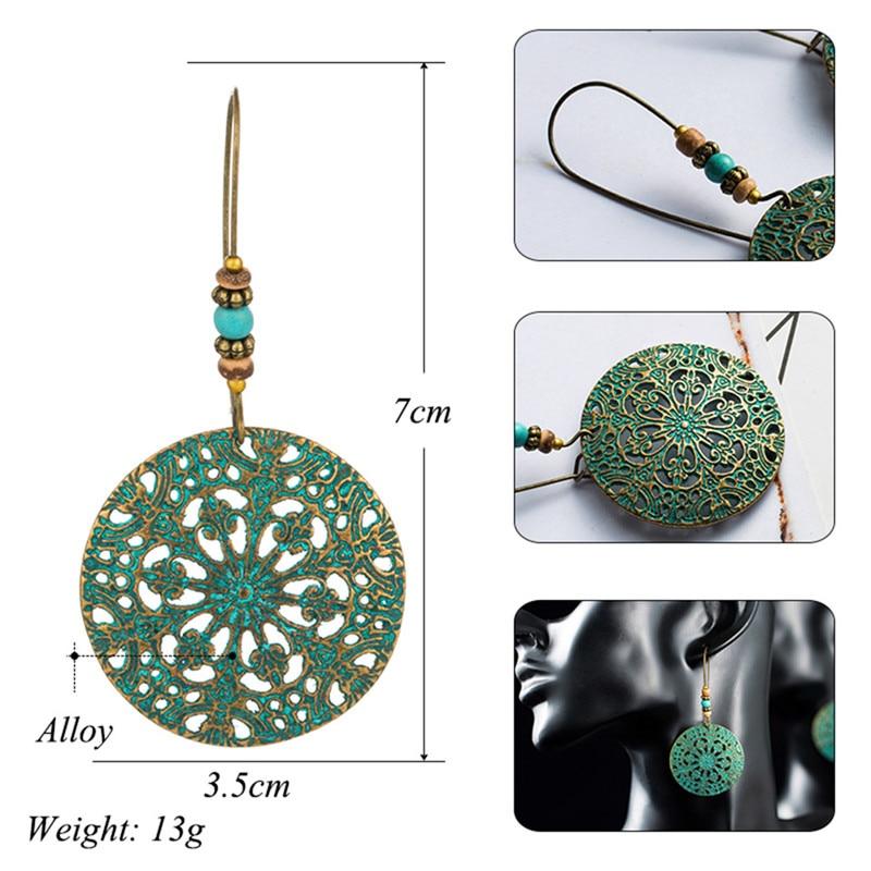 Bohemian Statement Exaggerated antique green metal water drop earrings for women