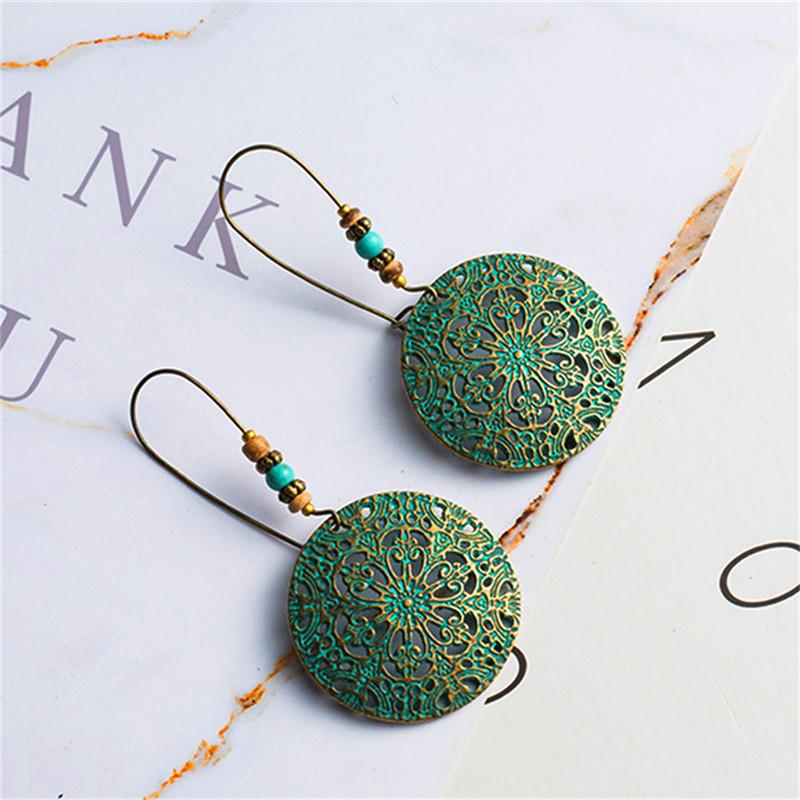 Bohemian Statement Exaggerated antique green metal water drop earrings for women