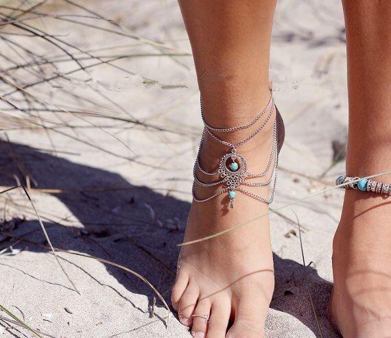 Summer Barefoot chain Beach Anklets Hollow Out Water Droplet Shape Multi-storey Foot Fashion Jewelry