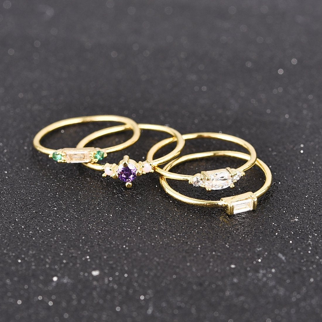 Fashion 4pcs Set Gold Color Plating Simple Boho Rings Women Zircon Bohemian Engagement Rings