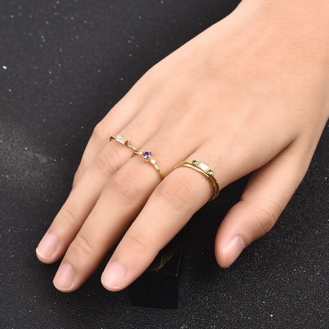 Fashion 4pcs Set Gold Color Plating Simple Boho Rings Women Zircon Bohemian Engagement Rings