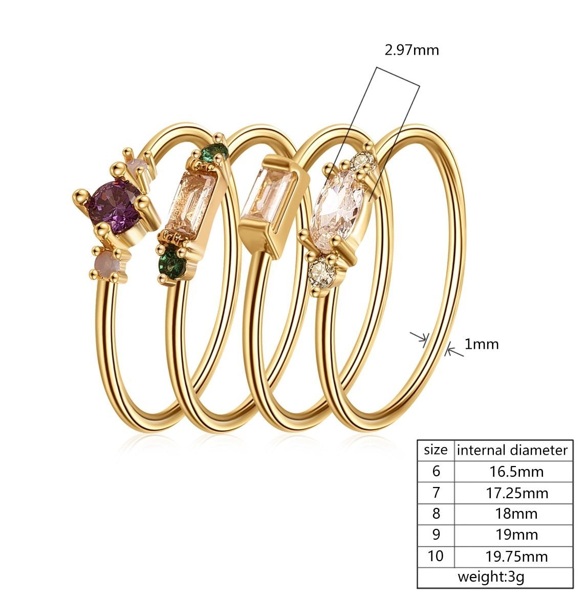 Fashion 4pcs Set Gold Color Plating Simple Boho Rings Women Zircon Bohemian Engagement Rings