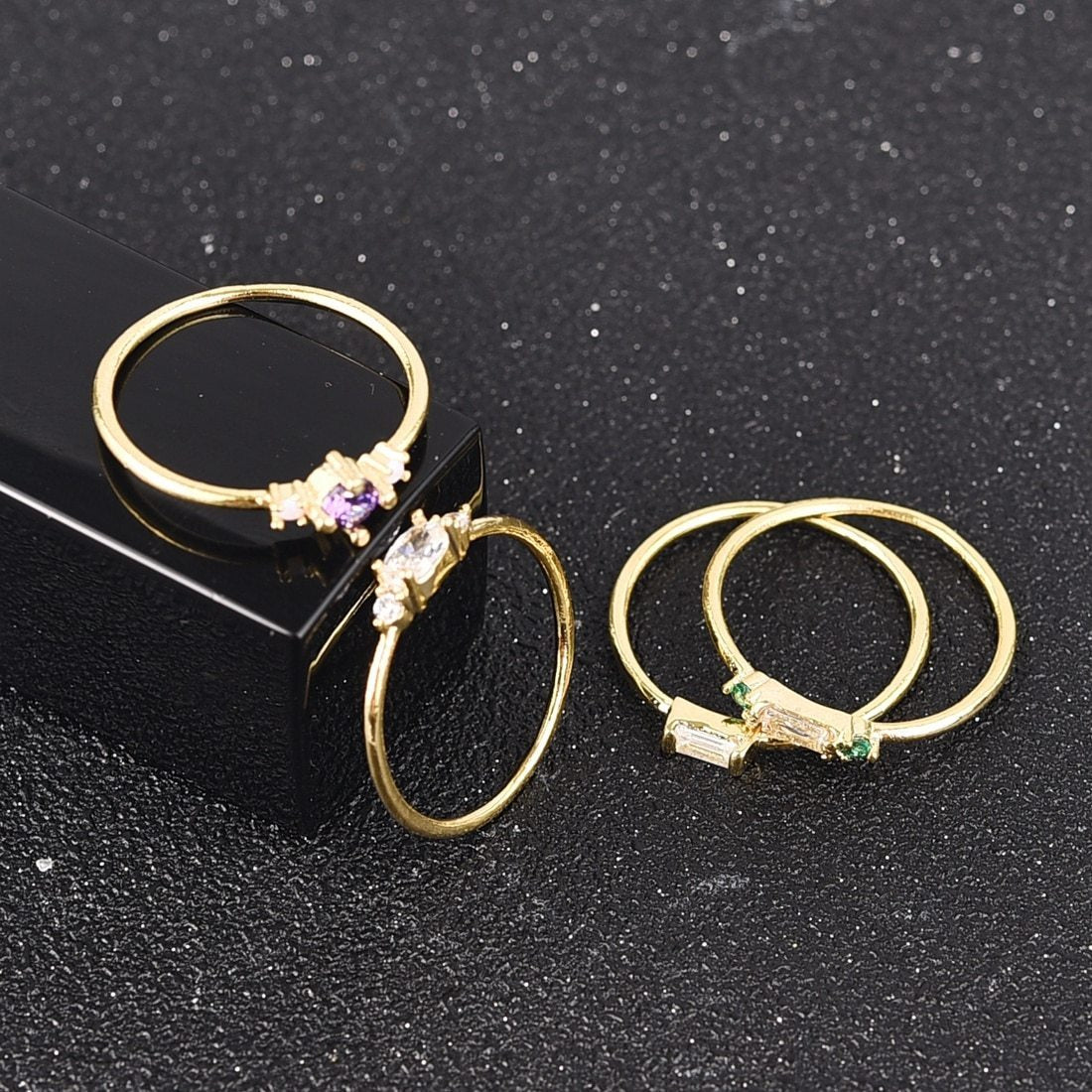 Fashion 4pcs Set Gold Color Plating Simple Boho Rings Women Zircon Bohemian Engagement Rings