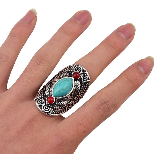 Vintage Bohemia Tibetan Ethnic Siver Engraving Leaf Adjustable Ring Jewelry