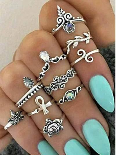 10 Pcs Set Boho Vintage Cute Turtle Rings Bohemian Jewelry