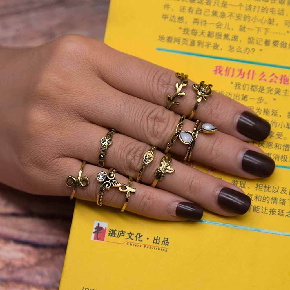 10 Pcs Set Boho Vintage Cute Turtle Rings Bohemian Jewelry