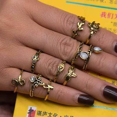 10 Pcs Set Boho Vintage Cute Turtle Rings Bohemian Jewelry