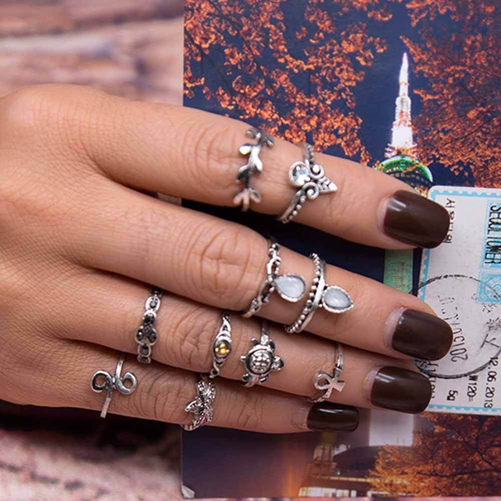 10 Pcs Set Boho Vintage Cute Turtle Rings Bohemian Jewelry