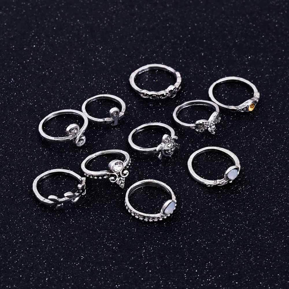 10 Pcs Set Boho Vintage Cute Turtle Rings Bohemian Jewelry