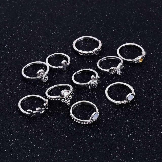 10 Pcs Set Boho Vintage Cute Turtle Rings Bohemian Jewelry